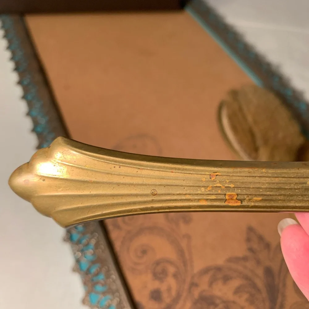 Antique Brass Hand Mirror and Brush Set (B21)